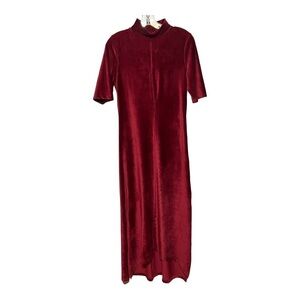 Lilla P Velvet Dress Burgundy High Neck Side Slit Elegant Formal Minimalist Glam